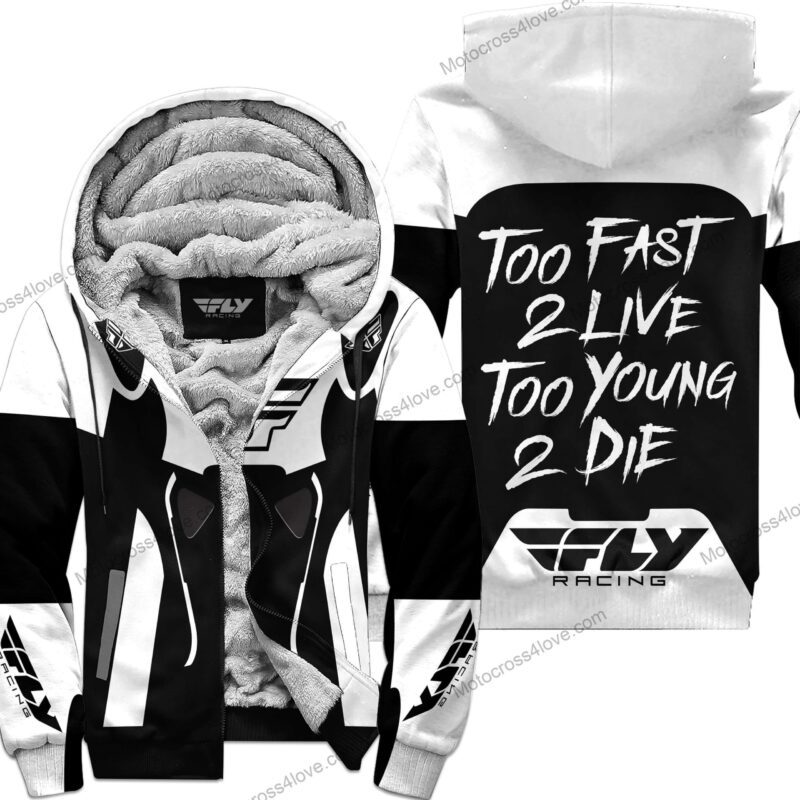 Too Fast To Live Too Young To Die Fleece Hoodie Fly Racing White MFH420