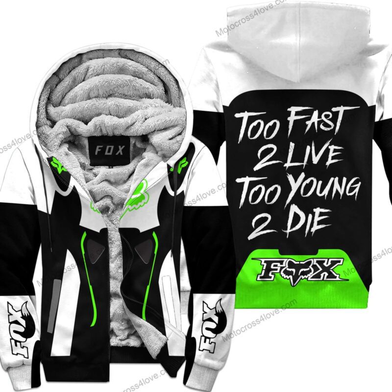 Too Fast To Live Too Young To Die Fleece Hoodie Fox Racing White Green MFH457