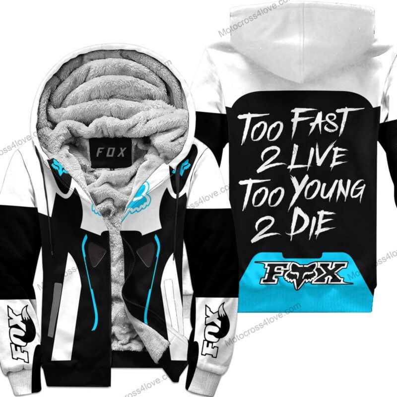 Too Fast To Live Too Young To Die Fleece Hoodie Fox Racing White Sky Blue MFH463