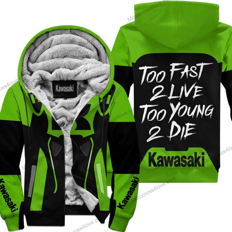 Too Fast To Live Too Young To Die Fleece Hoodie Kawasaki Green MFH443