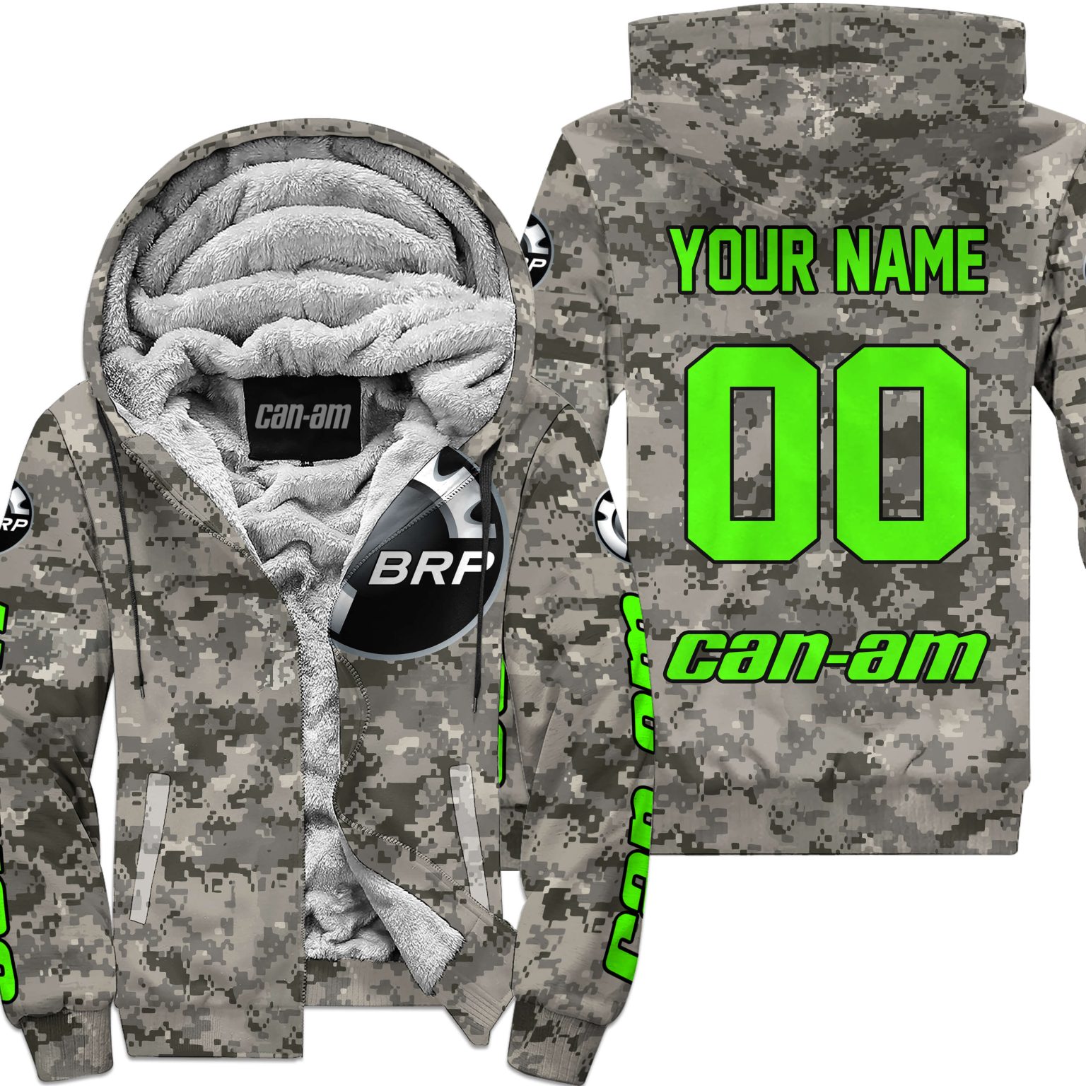 Us Army Can-Am Racing Custom Name Green Fleece Zip Hoodie MFH102