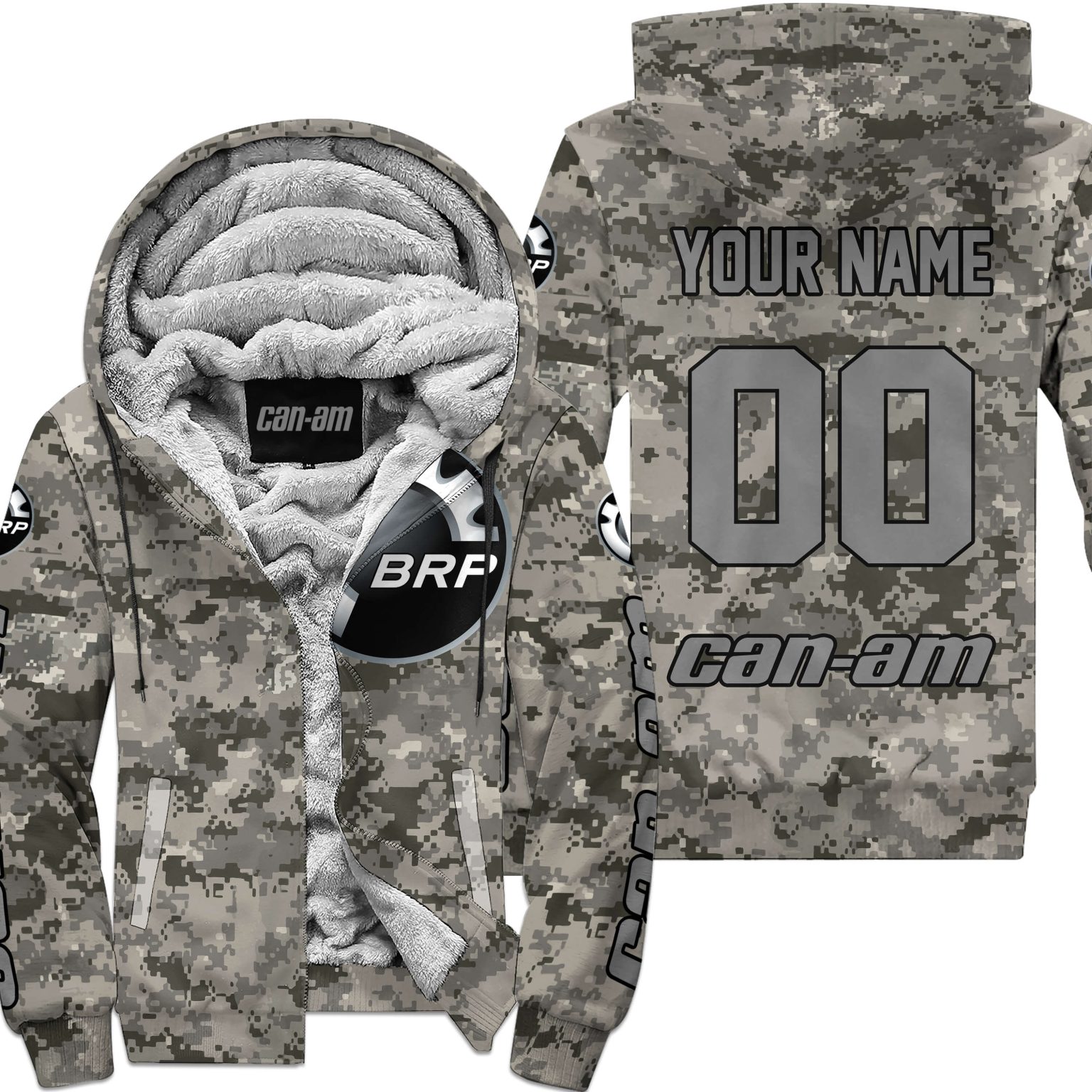 Us Army Can-Am Racing Custom Name Grey Fleece Zip Hoodie MFH104