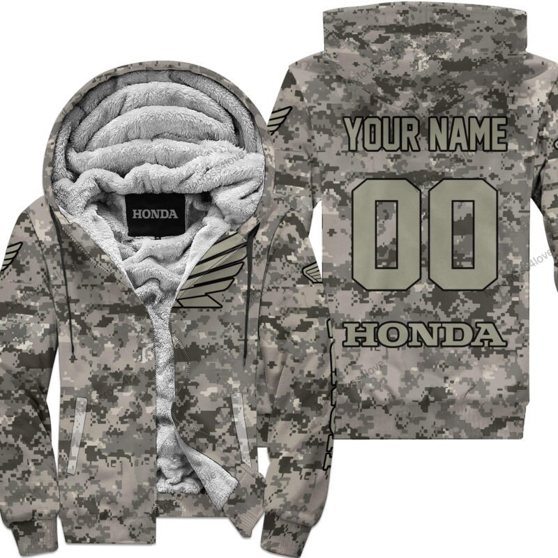 Us Army Honda Racing Custom Name Fleece Zip Hoodie MFH1281