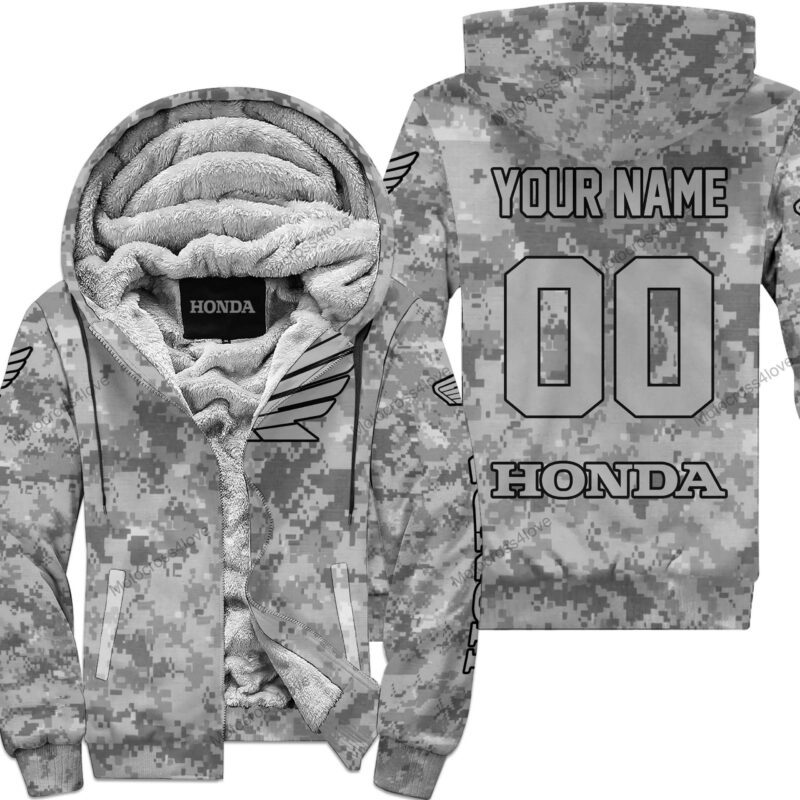 Us Army Honda Racing Custom Name Fleece Zip Hoodie MFH1282