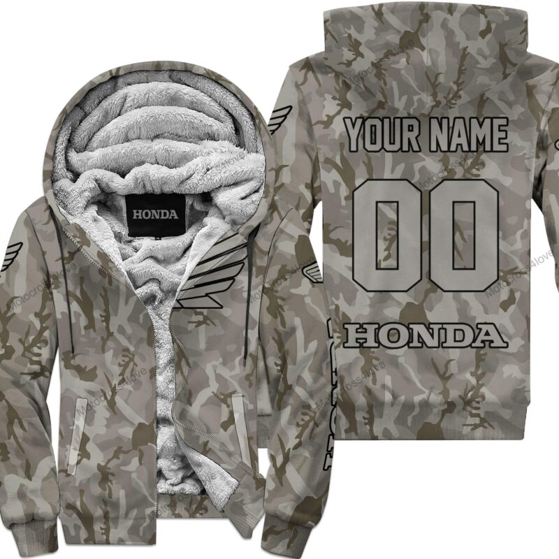 Us Army Honda Racing Custom Name Fleece Zip Hoodie MFH1283