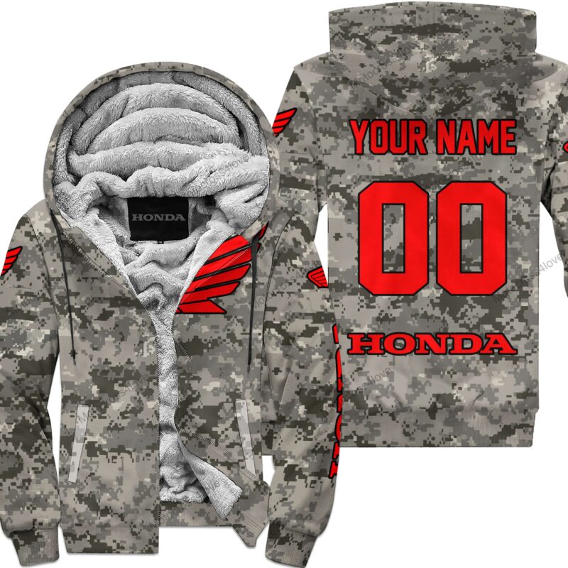 Us Army Honda Racing Custom Name Fleece Zip Hoodie MFH1417