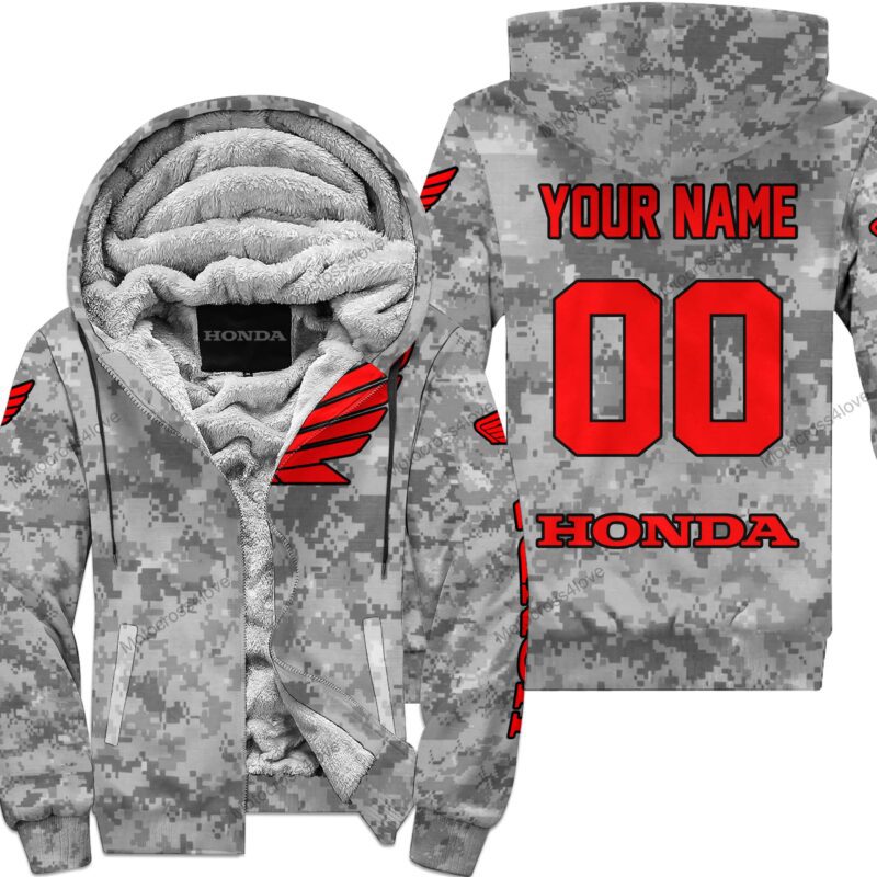 Us Army Honda Racing Custom Name Fleece Zip Hoodie MFH1418