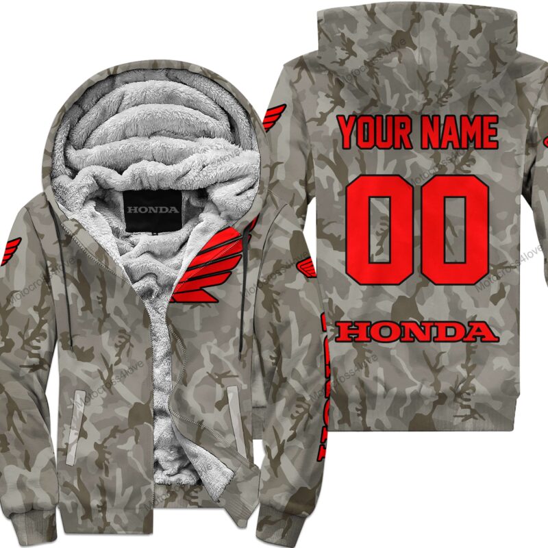 Us Army Honda Racing Custom Name Fleece Zip Hoodie MFH1419