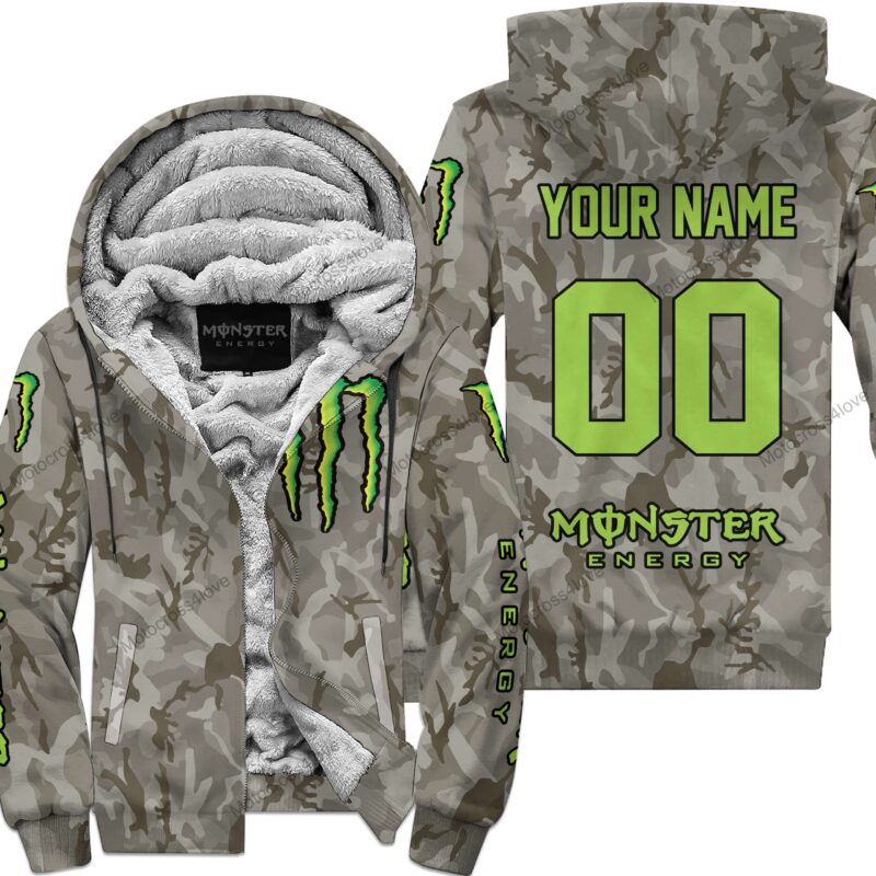 Us Army Monster Energy Racing Custom Name Fleece Zip Hoodie MFH1455