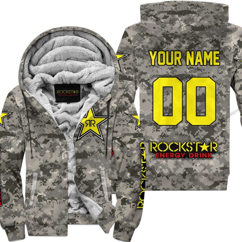 Us Army Rockstar Energy Racing Custom Name Fleece Zip Hoodie MFH1480