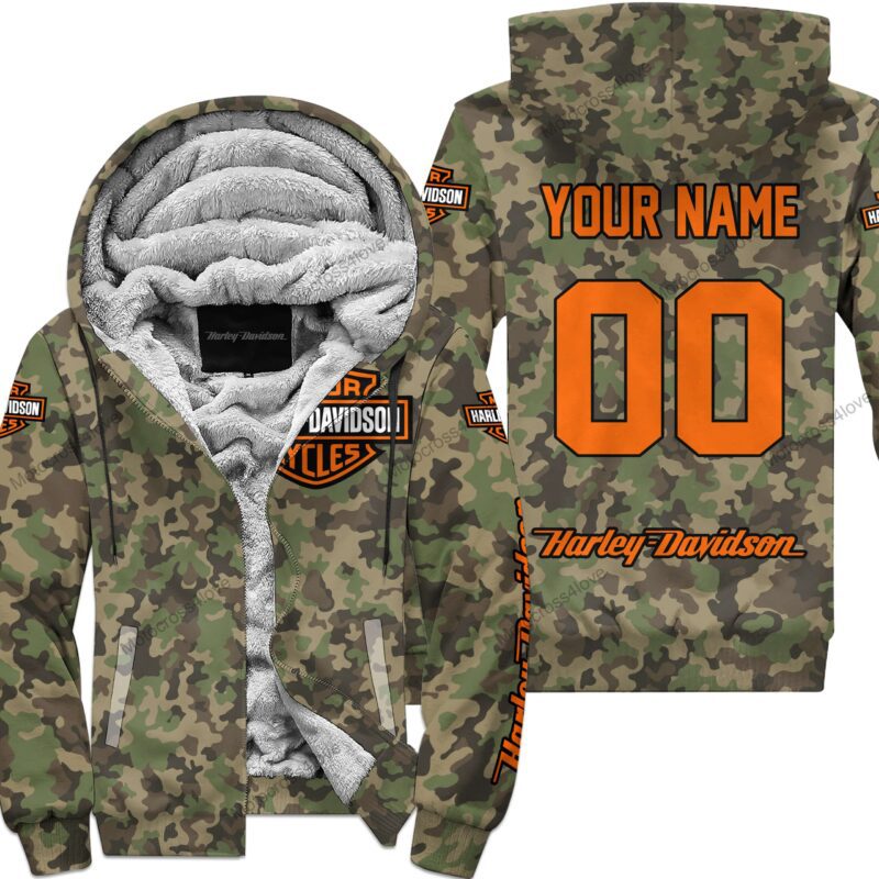 Us Army V3 Harley Davidson Racing Custom Name Fleece Zip Hoodie MFH1411