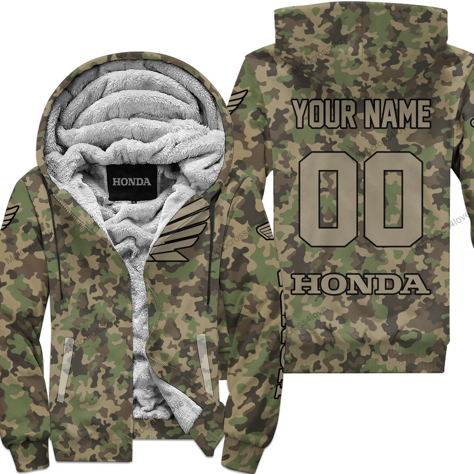 Us Army V3 Honda Racing Custom Name Fleece Zip Hoodie MFH1284