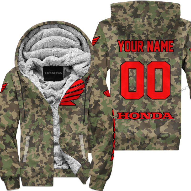 Us Army V3 Honda Racing Custom Name Fleece Zip Hoodie MFH1420