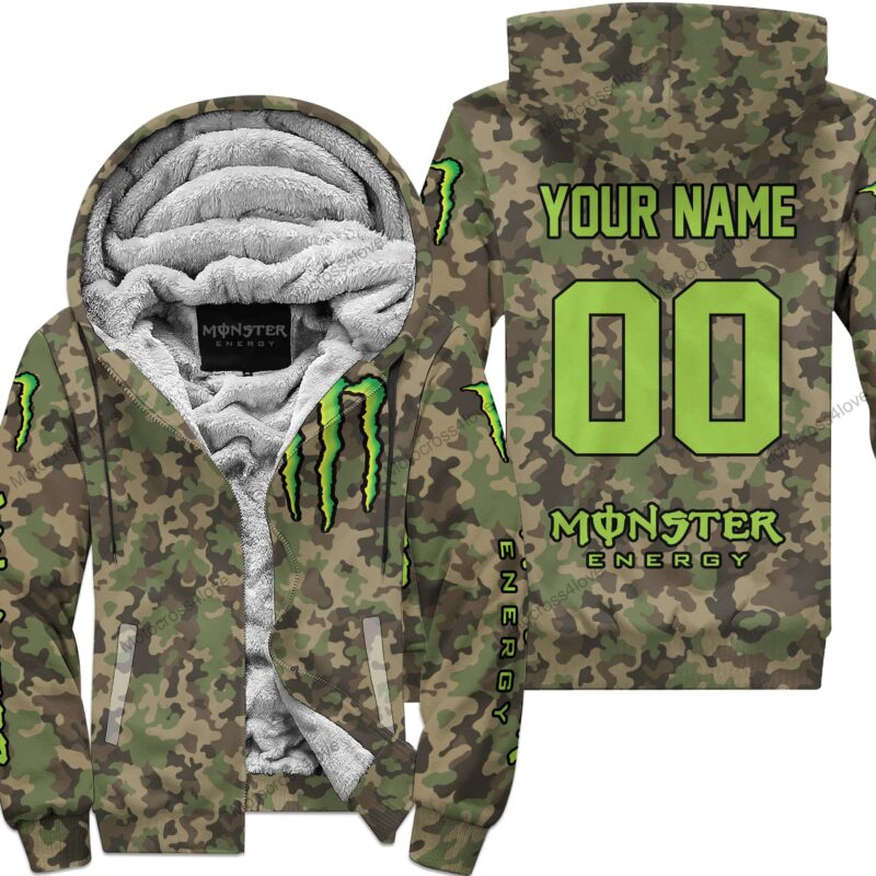 Us Army V3 Monster Energy Racing Custom Name Fleece Zip Hoodie MFH1456
