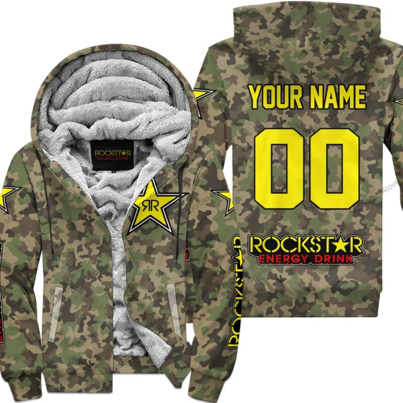 Us Army V3 Rockstar Energy Racing Custom Name Fleece Zip Hoodie MFH1484