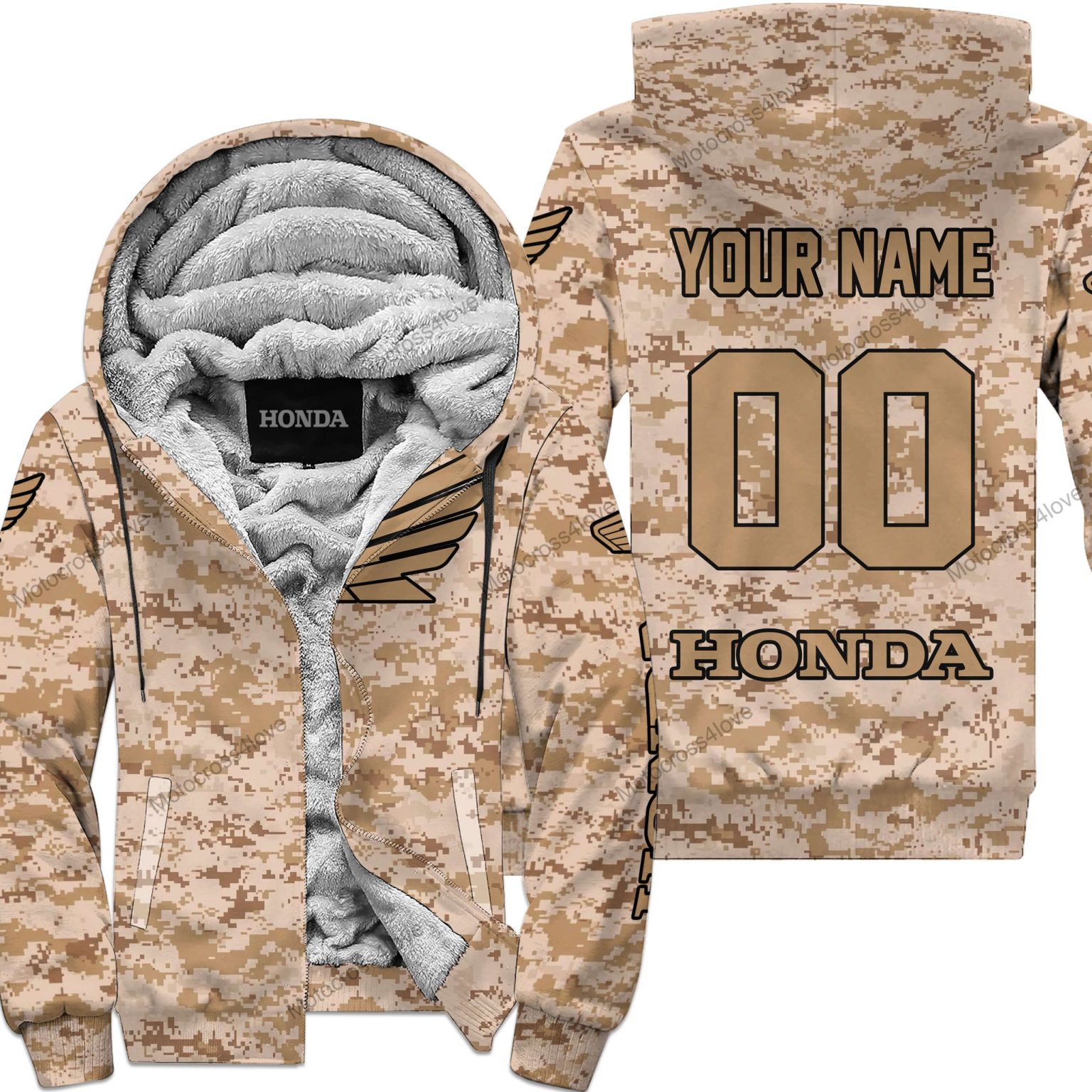 Us Marine Honda Racing Custom Name Fleece Zip Hoodie MFH1285