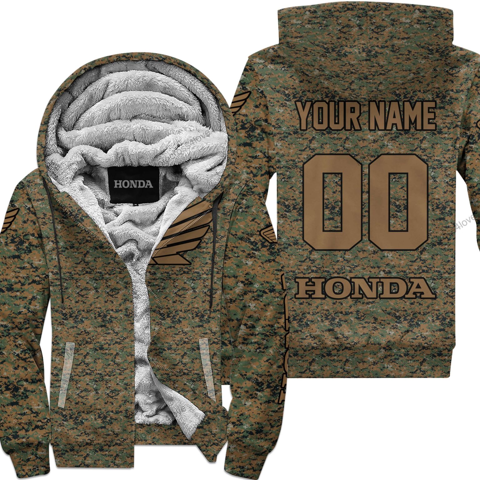 Us Marine Honda Racing Custom Name Fleece Zip Hoodie MFH1286