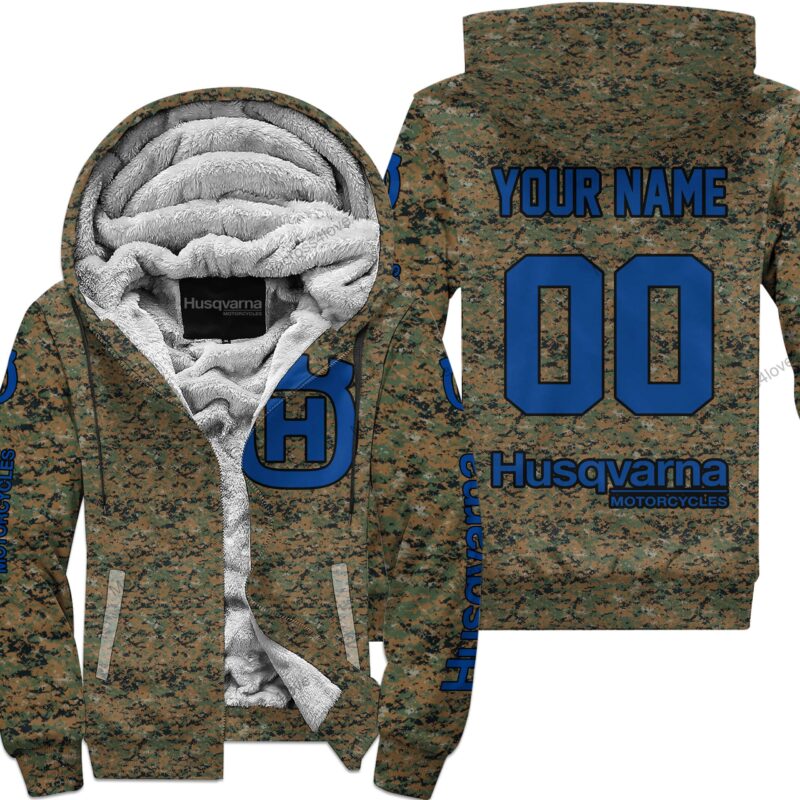 Us Marine Husqvarna Racing Custom Name Fleece Zip Hoodie MFH1431