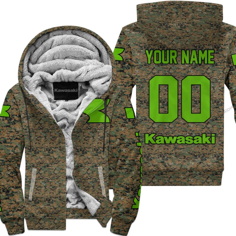 Us Marine Kawasaki Racing Custom Name Fleece Zip Hoodie MFH1440