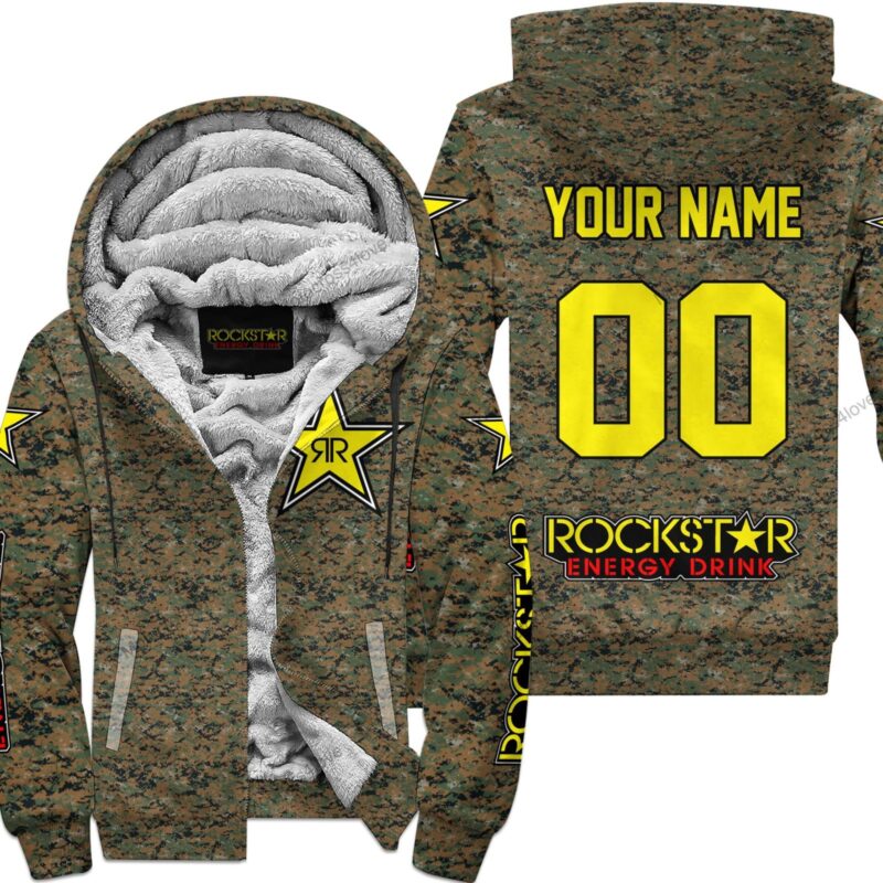 Us Marine Rockstar Energy Racing Custom Name Fleece Zip Hoodie MFH1485