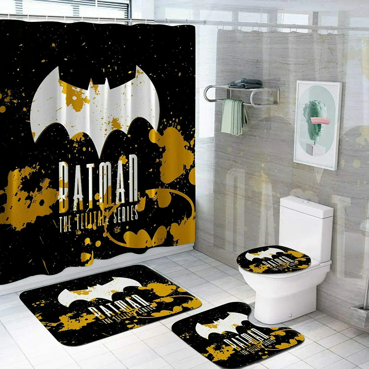 Batman-Bathroom-Bathroom-Rugs-Set-Pcs-Shower-Curtain-Bath-Mat-Toilet-Seat-Cover-BRS404 Batman Bathroom Bathroom Rugs Set Pcs Shower Curtain Bath Mat Toilet Seat Cover BRS404