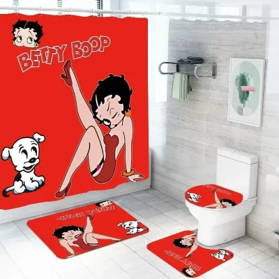 Betty Boop Bathroom Shower Curtain Toilet Seat Cover & Rugs Set BRS342