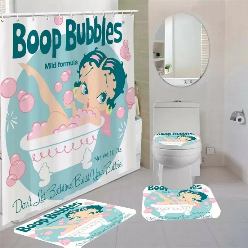 Betty Boop Bubbles Bathroom Shower Curtain Toilet Seat Cover & Rugs Set BRS341