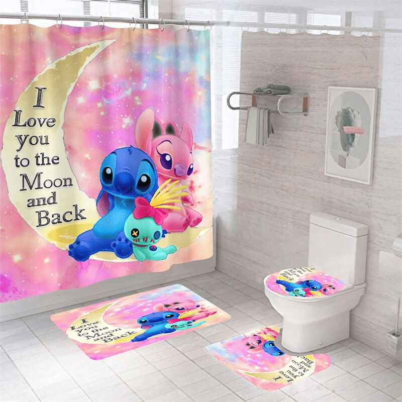 Cartoon-Baby-Stitch-I-Love-You-Bathroom-Sets-Shower-Curtain-Sets-BRS065 Cartoon Baby Stitch I Love You Bathroom Sets - Shower Curtain Sets BRS065