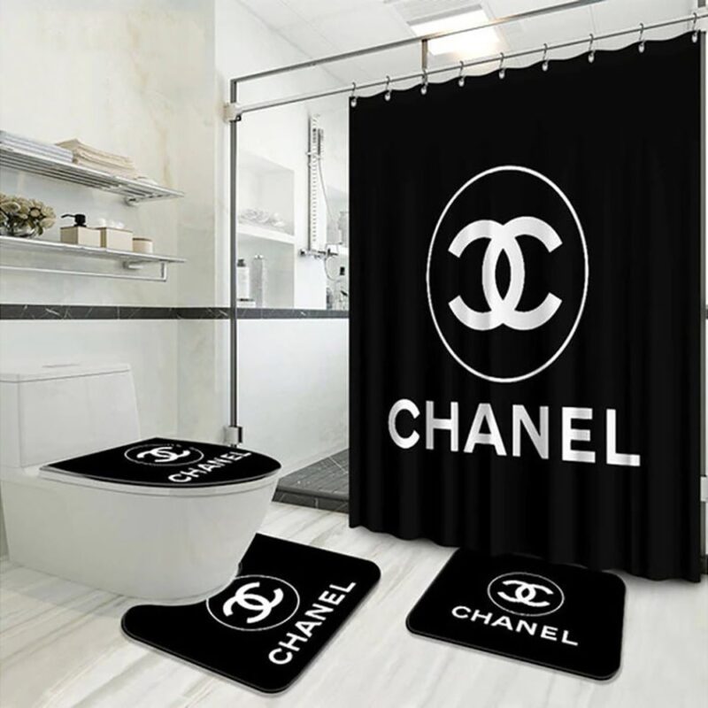 Chanel Black Logo New Bathroom Set With Shower Curtain BRS103