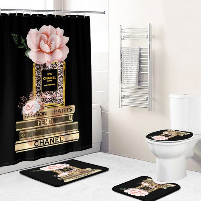 LV Louis Vuitton Diamond Bathroom Set Decoration Shower Curtain
