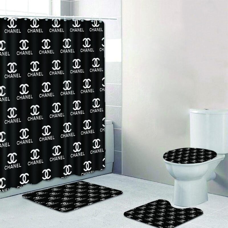 Chanel Shower Curtain Black And White Multi Logo Luxury Bathroom Set BRS290