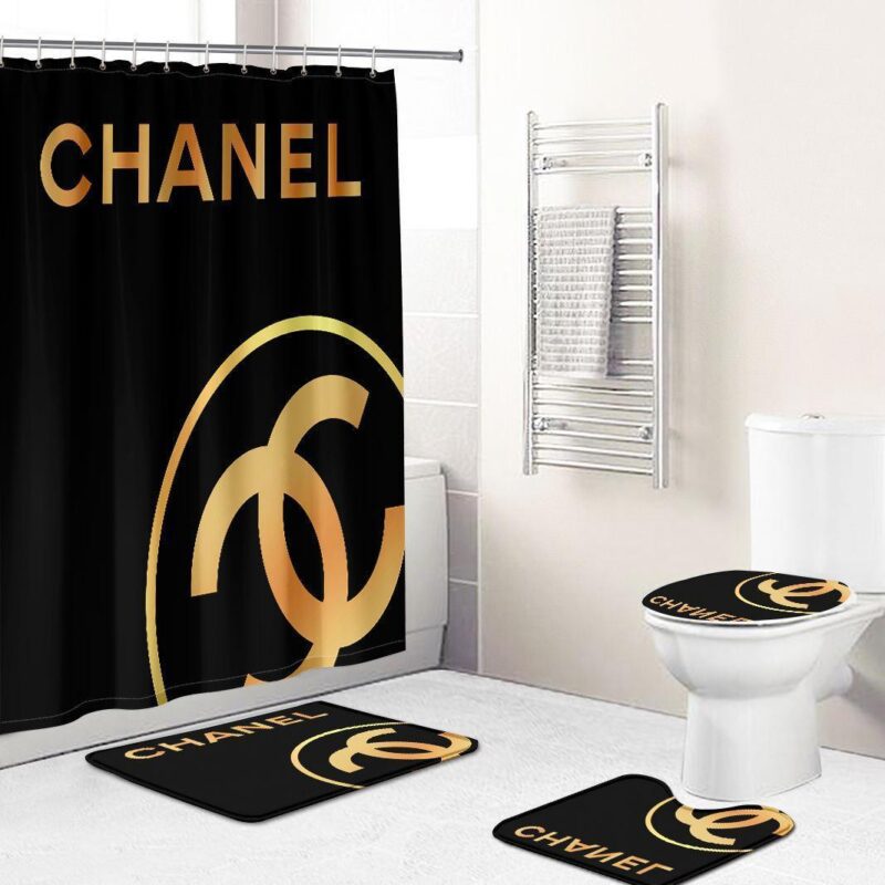 Chanel Shower Curtain Black And Yellow Luxury Bathroom Set BRS289