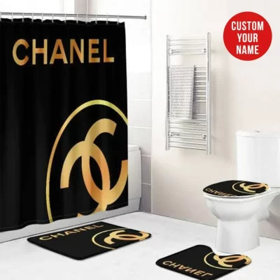 Chanel Shower Curtain Coco Black And Gold Gift Luxury Bathroom Set BRS813