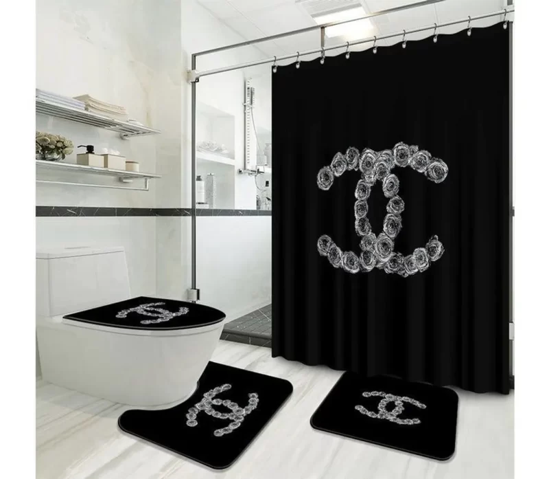 Chanel Type Shower Curtain Waterproof Luxury Bathroom Mat Set Luxury Brand Shower Curtain Luxury Curtains - Bath Mat Set / Medium BRS802