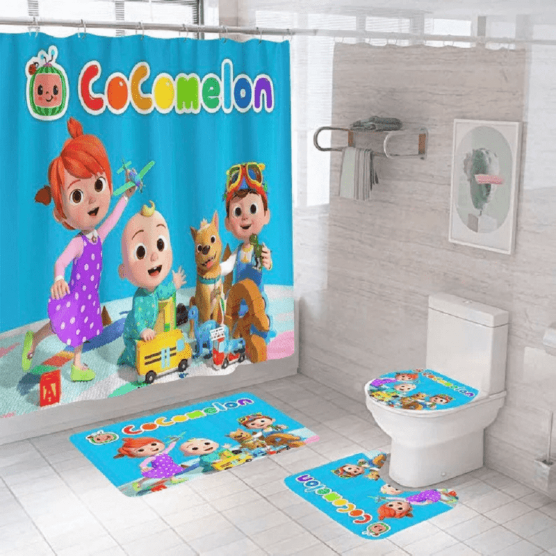 Cocomelon Bathroom Rug And Shower Curtain Set - Bathroom Sets BRS154