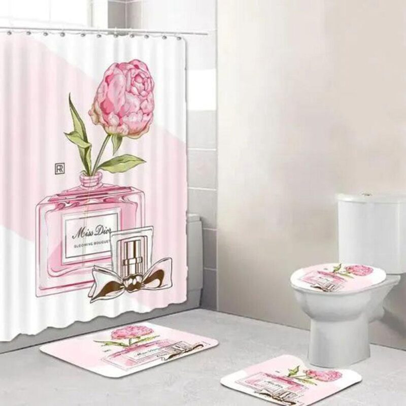 Dior Perfume Bathroom Set Luxury Shower Curtain Bath Rug Mat Home Decor BRS014