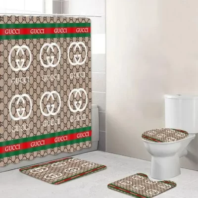 Gucci GC Logo Luxury Bathroom Set Italy White Logo Shower Curtain BRS746