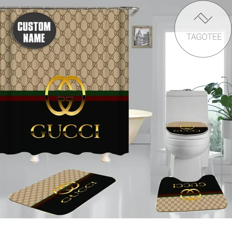 Gucci GC Type Shower Curtain Waterproof Luxury Bathroom Mat Set Luxury Brand Shower Curtain Luxury Curtains BRS299