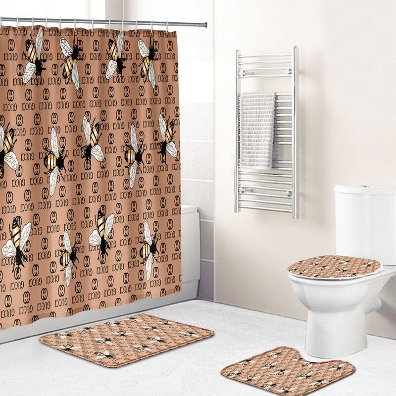 Gucci Luxury Bathroom Set Beige Betterfly Shower Curtain BRS261
