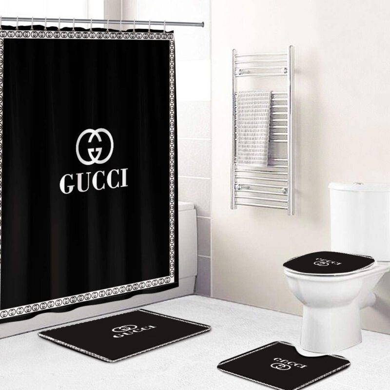 Gucci Luxury Bathroom Set Black And White Shower Curtain BRS258