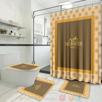 Hermes Paris Yellow - Grey Inspired Luxury Shower Curtain Set Luxury Bathroom Set BRS782