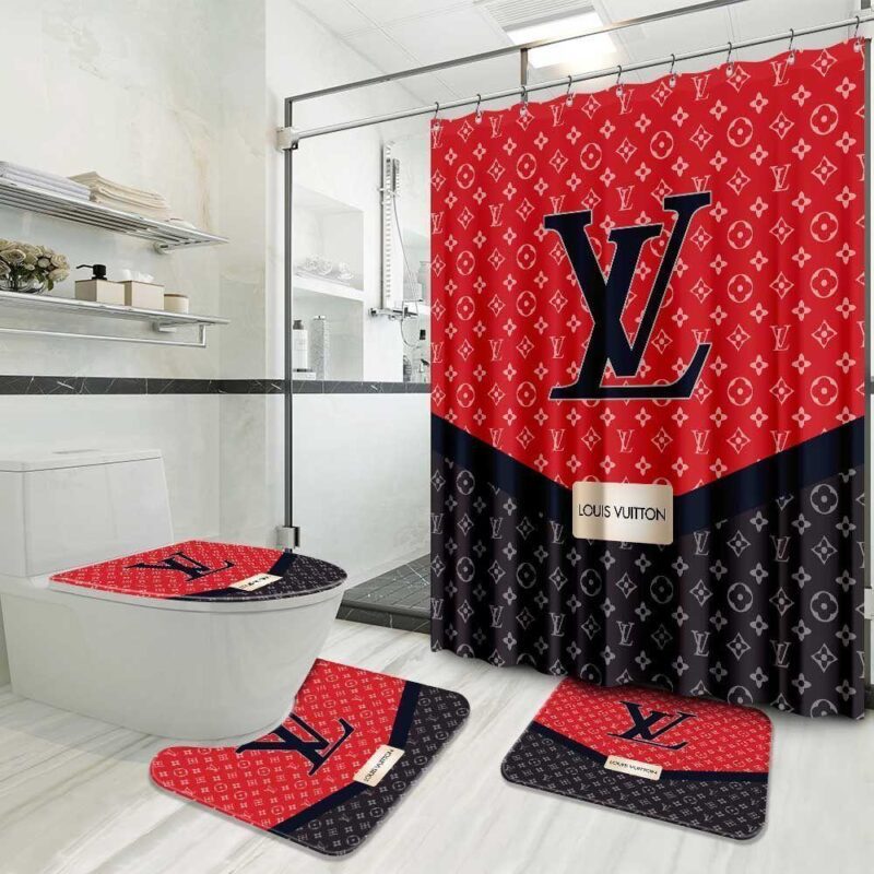 Louis Vuitton Bathroom Set Luxury Shower Curtain Waterproof Luxury Brand With Logo Louis Vuitton BRS008