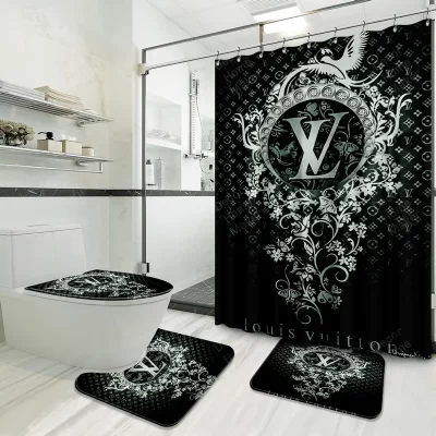 Louis Vuitton Bathroom Set Luxury Shower Curtain Waterproof Luxury Brand With Logo Louis Vuitton BRS173