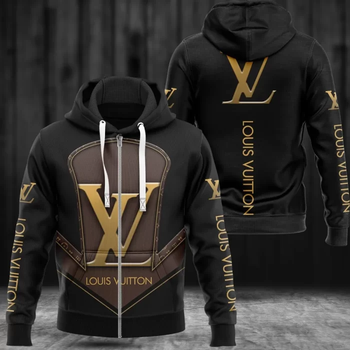 Louis Vuitton Black Brown Unisex Zipper Hoodie Luxury Brand ZH01570