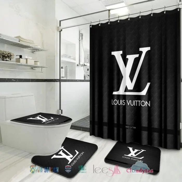 LV Luxury Type 8 Shower Curtain Waterproof Luxury Bathroom Mat Set
