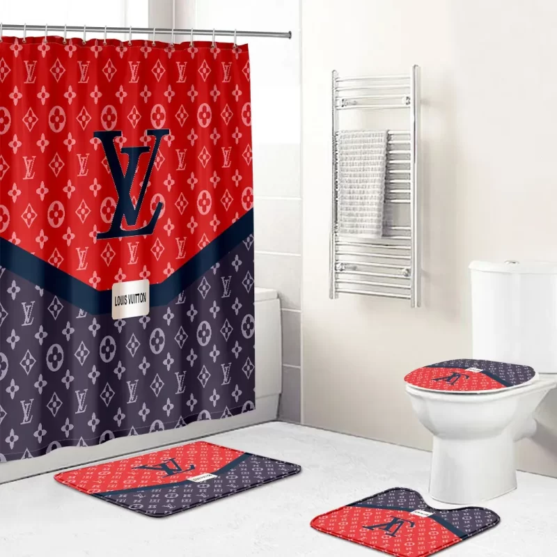 Louis Vuitton Shower Curtains Supreme Blue And Red Full Bathroom Sets BRS718
