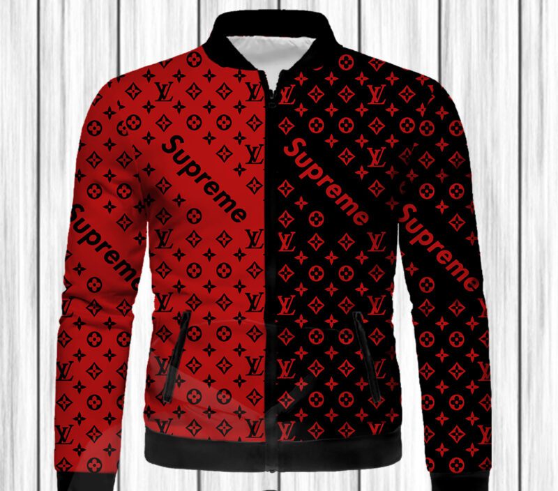 Louis Vuitton Supreme Red Black Luxury Brand Bomber Jacket BJ04468