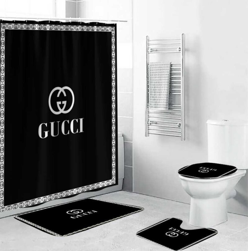 MK Gucci GC Luxury Bathroom Set Black And White Shower Curtain