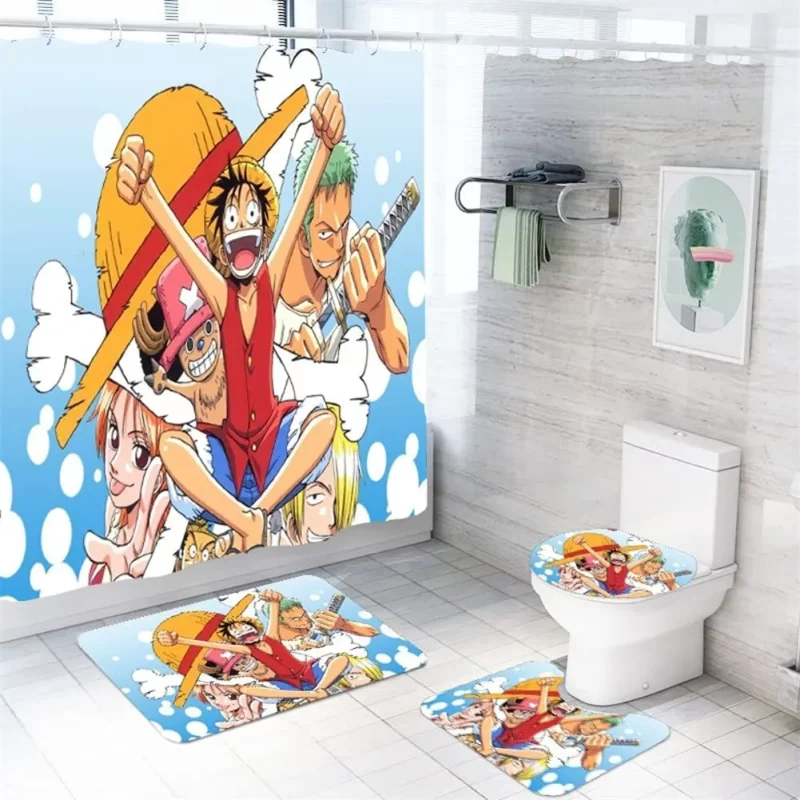 One Piece Japanese Anime Straw Hat Pirates Crew Luffy Bathroom Sets Bath Mat Toilet Lid Cover BRS548