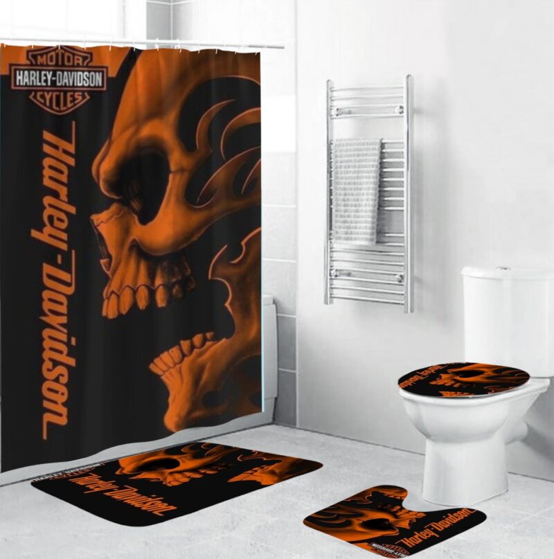 Skull On Art Harley Davidson Bathroom Set - Shower Curtain Set BRS122